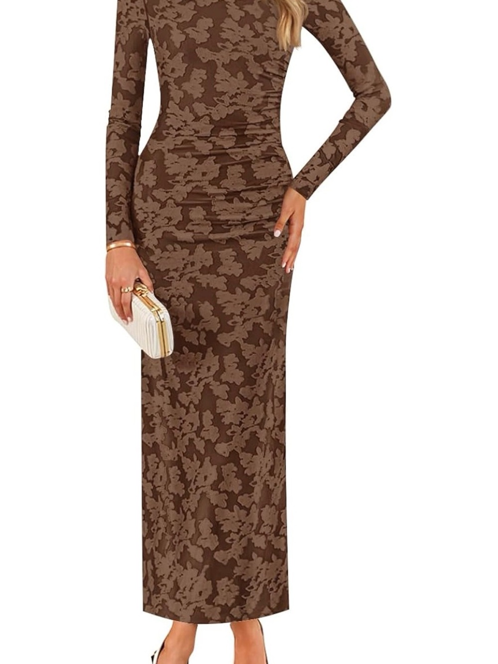 Long Sleeve Brown Floral Maxi Dress